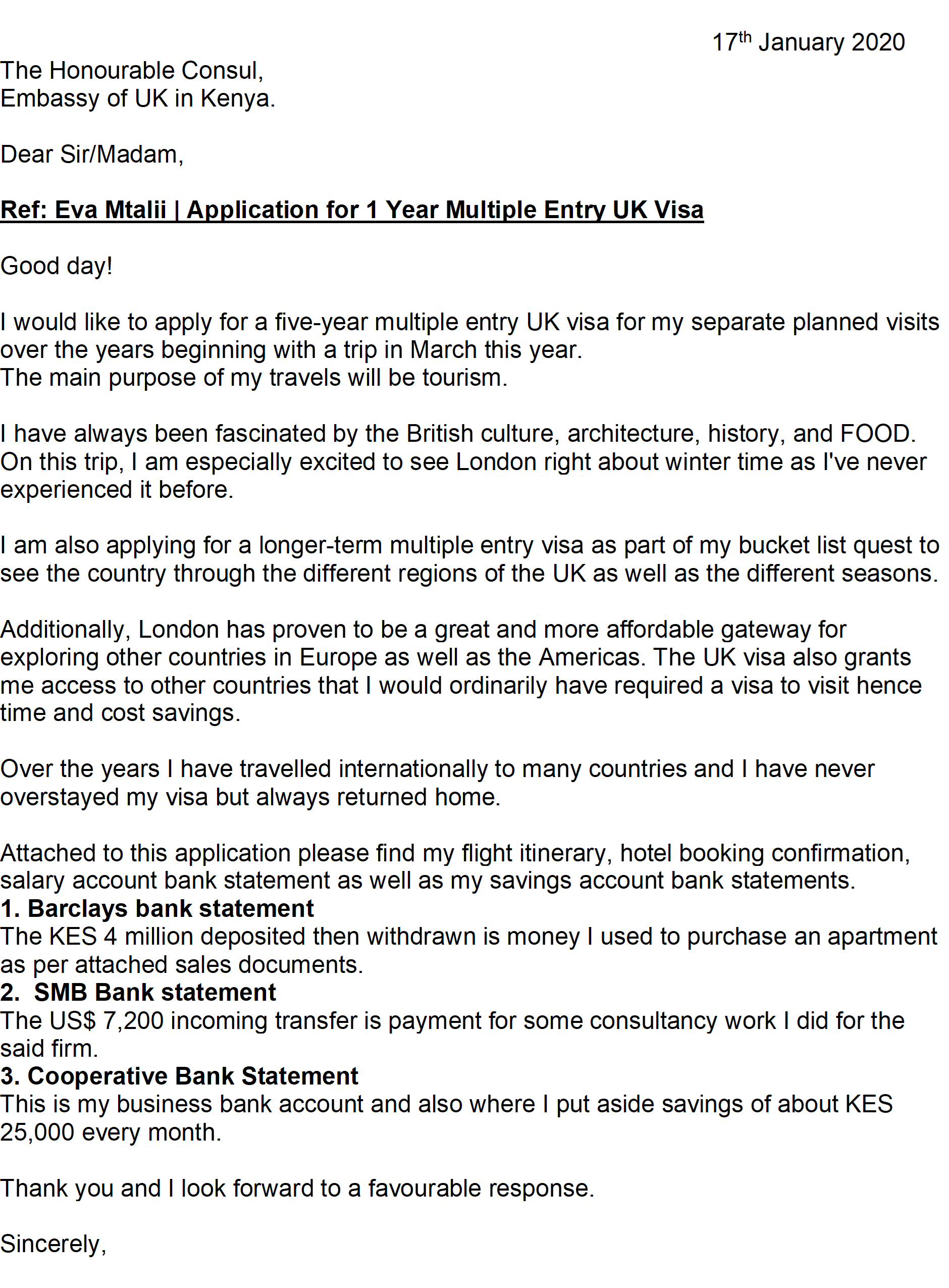 cover letter for visit visa sample